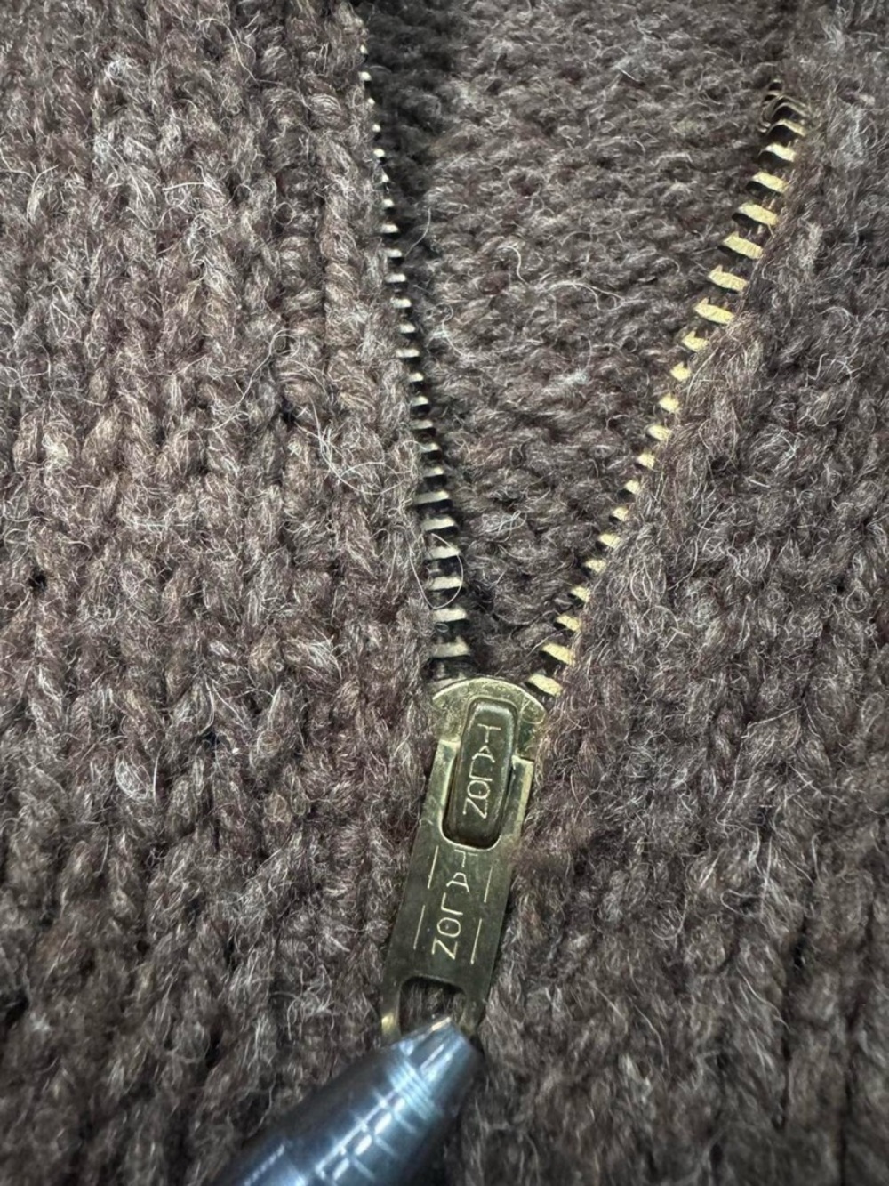 Vintage 50s/60s Talon zip heavy knit shawl collar wool cardigan sweater brown XL - Picture 2 of 6